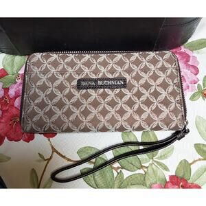 DANA BUCKMAN WOMEN'S WALLET BROWN BEIGE TAN LOGO ZIP AROUND RN130283